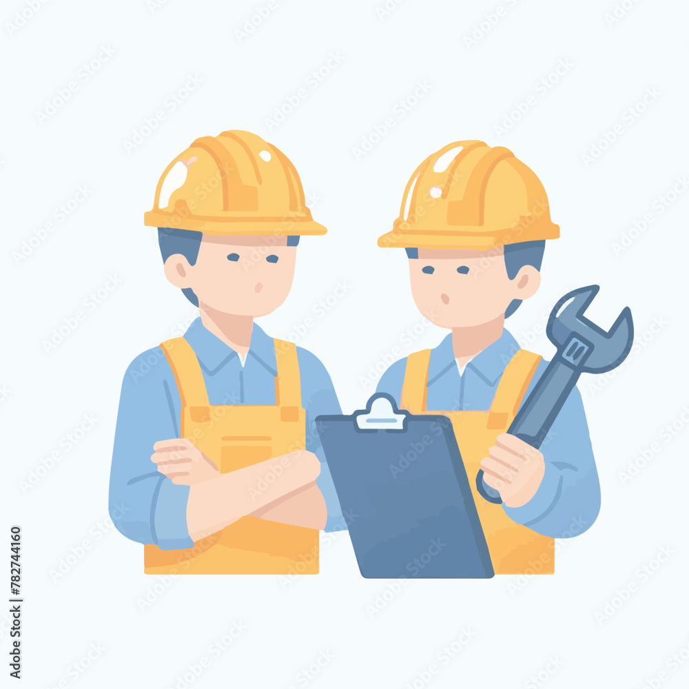 Vector illustration of two male workers planning the construction of a building. Design for international labor day. Vector illustration of two male workers planning the construction of a building. Design for international labor day.