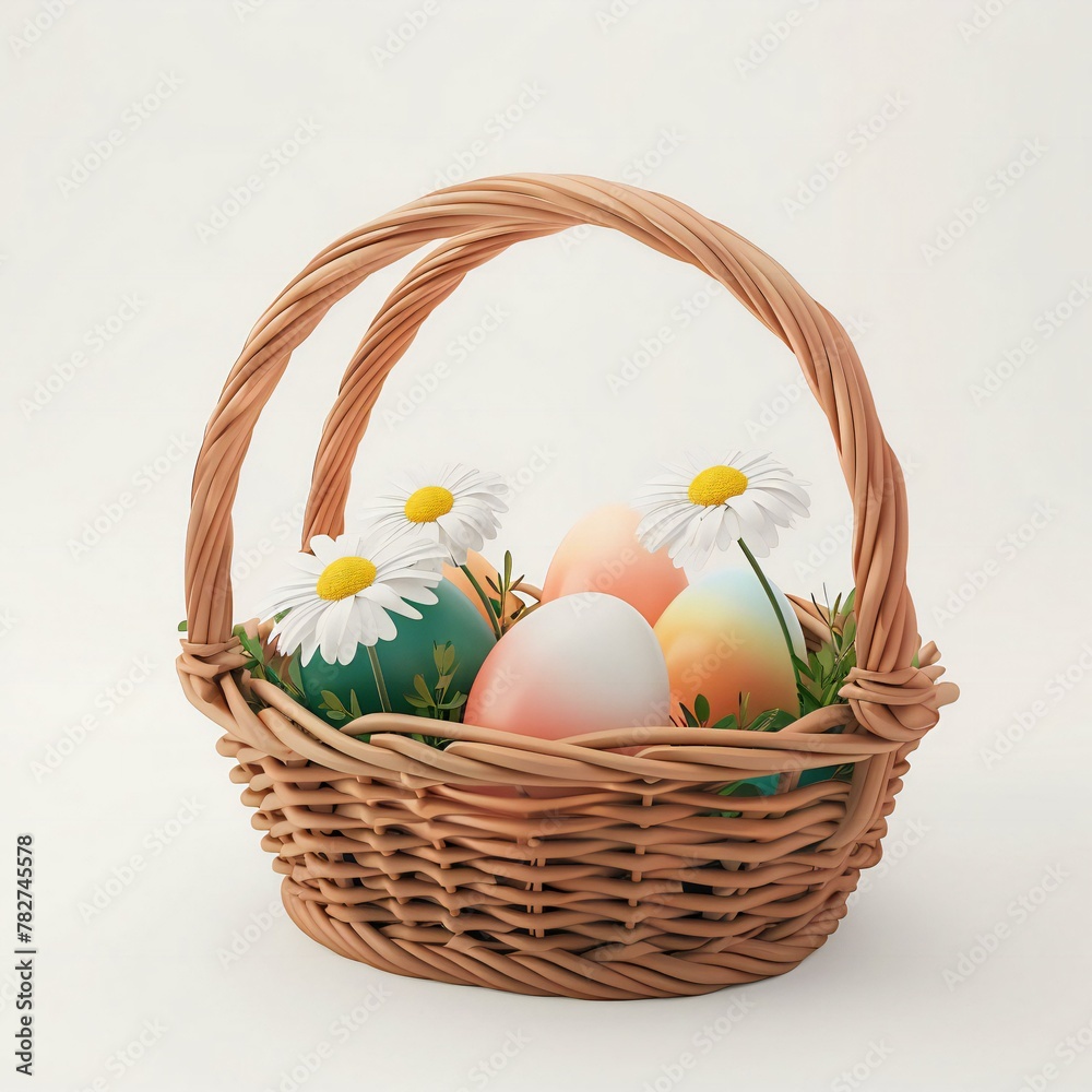 3d easter colorfull eggs basket with flowers iso 3d easter colorfull eggs basket with flowers iso