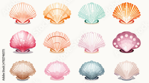 Colorful seashells with pearls inside vector illust