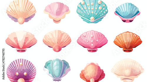 Colorful seashells with pearls inside vector illust