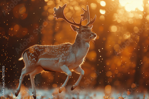 A graceful deer leaping through the forest, with a blurred background © Veniamin Kraskov
