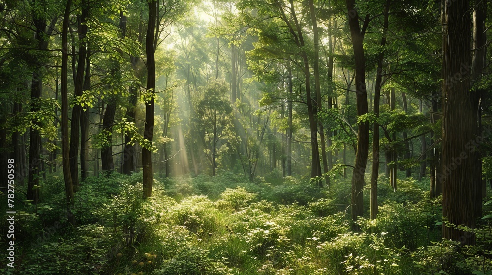 Obraz premium View Rainforest Background for International Day of Forests. The mystical nature of the rainforest. Beautiful nature landscape.