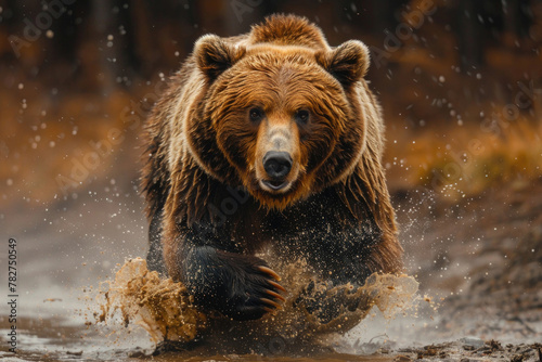 A powerful bear in motion, captured with a blurred background for a sense of speed and energy © Venka