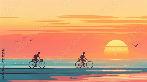 minimalist sunset seaside path illustration poster background photo