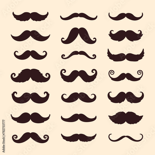 Set of mustache retro hipster icon. Silhouette vector illustration © Karelkart