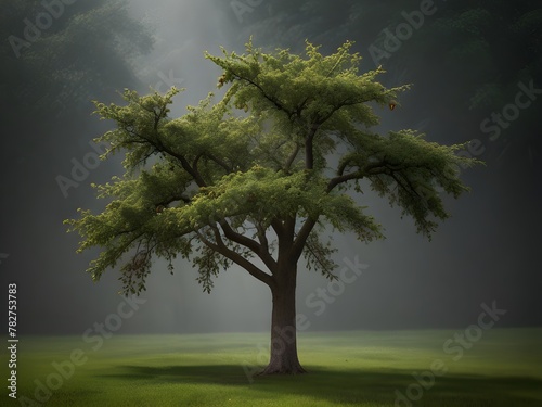 green tree in the mist