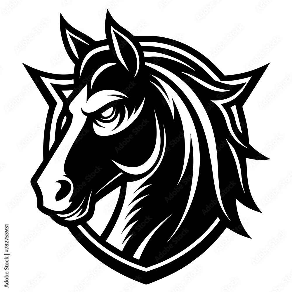 Obraz premium horse head mascot,horse silhouette,vector,icon,svg,characters,Holiday t shirt,black horse face drawn trendy logo Vector illustration,horse on a white background,eps,png