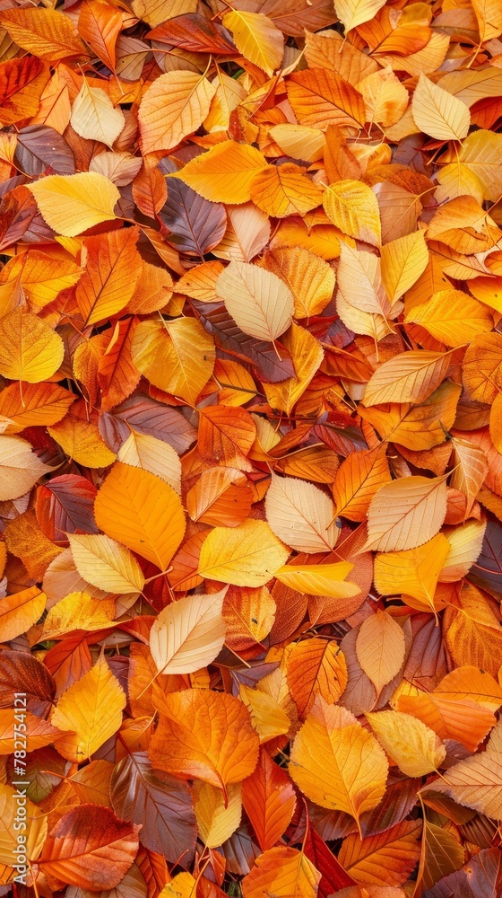 A collection of crisp autumn leaves scattered on the ground, creating a textured background template