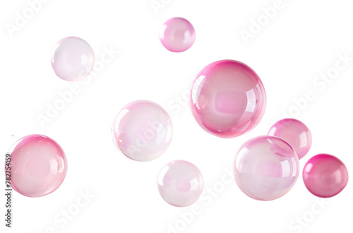 A playful blend of pink bubbles and spheres in a refreshing water setting, creating a colorful and bubbly 