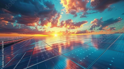 Renewable Energy in Action: Solar Farm at Sunrise