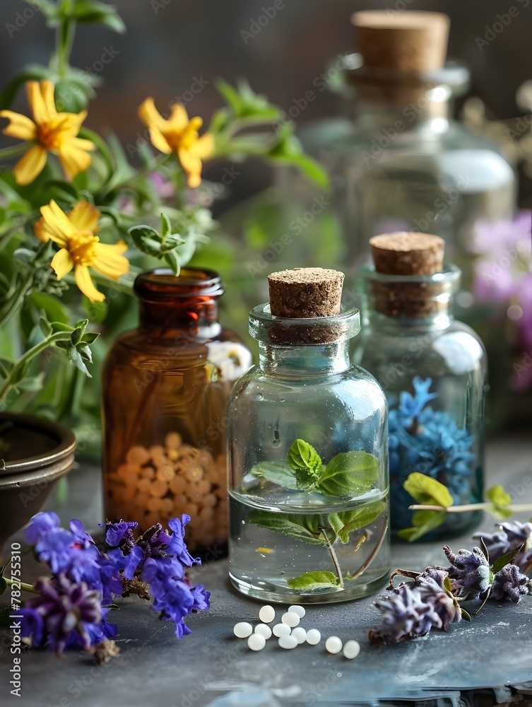 Homeopathic Remedies with Natural Botanical Ingredients in Glass Vials and Bottles Homeopathic Remedies with Natural Botanical Ingredients in Glass Vials and Bottles