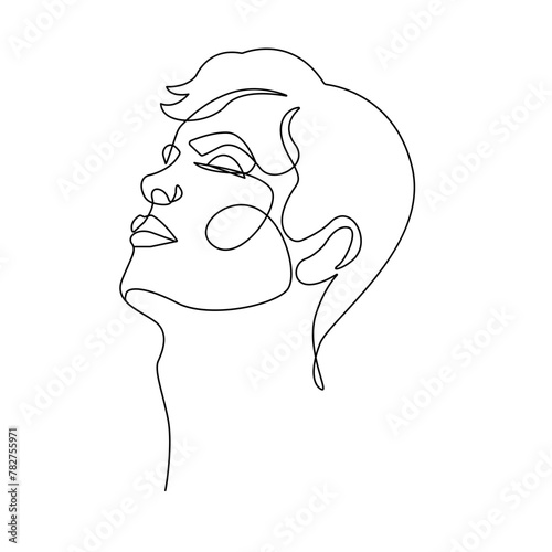 Male Head Abstract One Line Vector Drawing. Style Template with Abstract Male Face. Man Head Minimal Simple Linear Illustration for Beauty and Fashion Design © Наталья Дьячкова