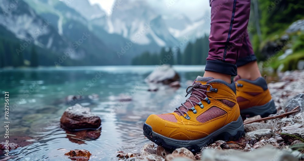 a hiker by a large pond a hiker by a large pond