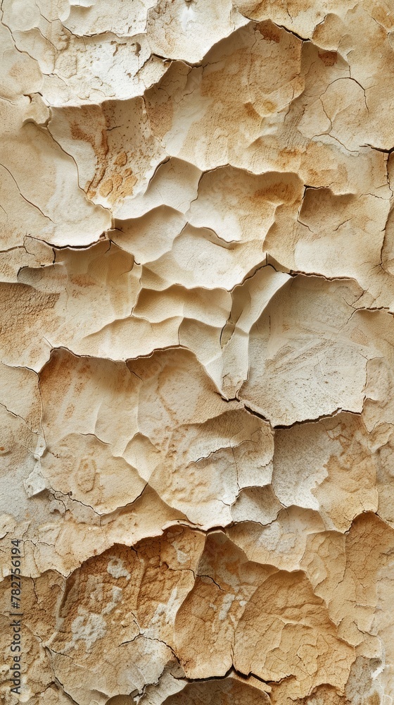 Detailed view of a rock wall with visible cracks and textured grooves in a dried riverbed. Wallpaper. Background. Detailed view of a rock wall with visible cracks and textured grooves in a dried riverbed. Wallpaper. Background.