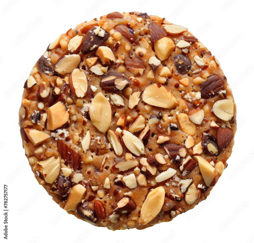 Round healthy cookie with seeds isolated on transparent background
