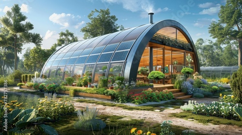 Futuristic Greenhouse with Smart Farming Technologies