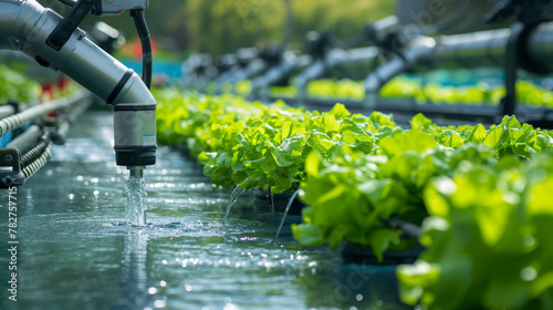 A cutting-edge hydroponic farm system with automated watering technology showcasing modern agriculture