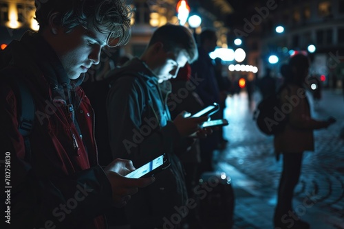 people on street,time of night, addicted to phone. Internet addition concept. © CHAWA GEN
