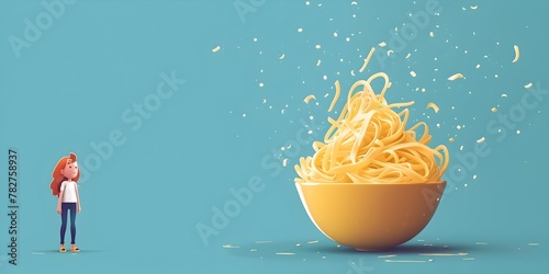 Skinny Character with Endless Bowl of Pasta Insatiable Hunger and Boundless Imagination