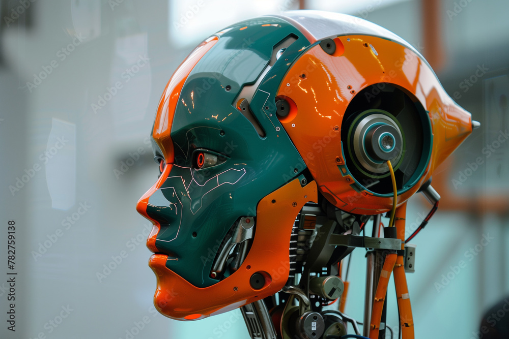 Fototapeta premium Futuristic Humanoid Cyborg AI Robot Head
