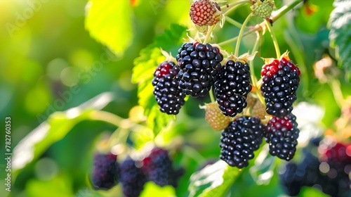 blackberries on the vine, Dark Blackberry Fruits, Fresh juicy organic dewberry background Ripe blackberries background 
