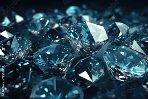 Diamonds on a dark blue background, copy space. Brilliants, Precious stones