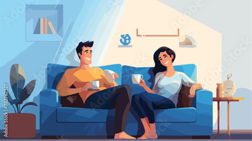Couple watching movie or TV series with popcorn on