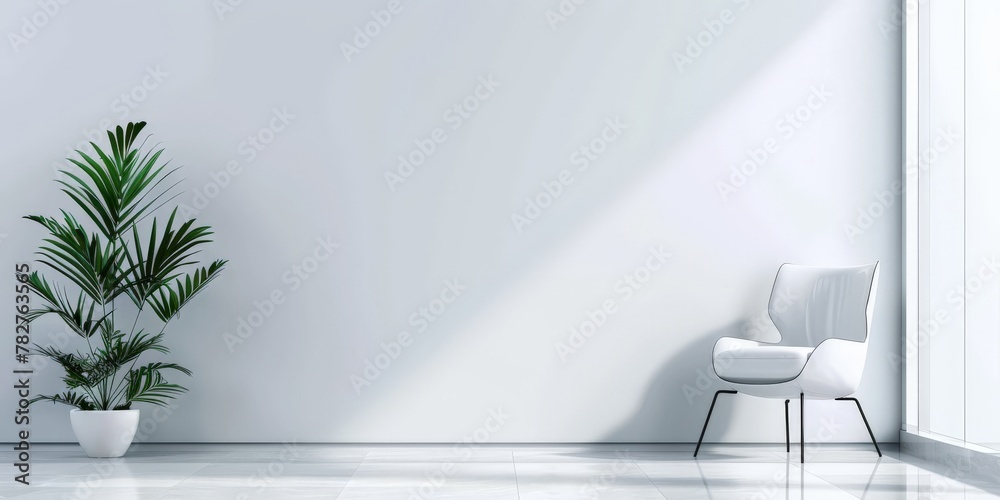 Room With Chair and Potted Plant. Generative AI Room With Chair and Potted Plant. Generative AI