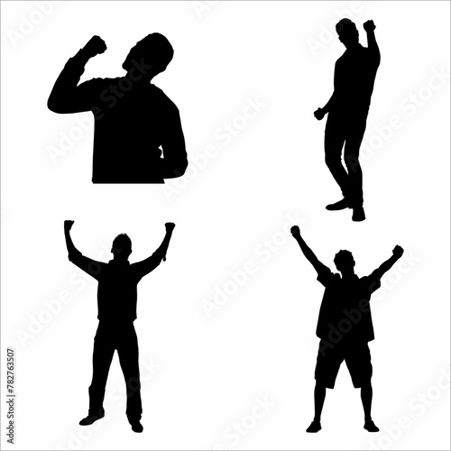 collection of silhouettes of a man raising his hand  happy  successful  music  disc jockey  music hall