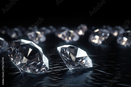 Diamonds on a black background. Brilliant  Precious stones