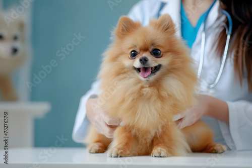 A cute dog getting a check up at the vets office