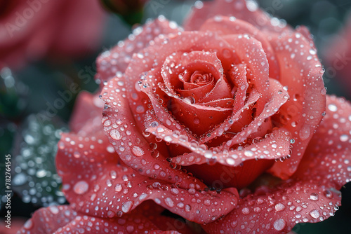 Closeup of red rose with water drops