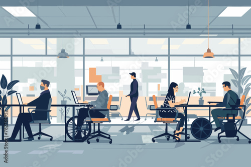 Inclusive workplace designs featuring accessible spaces, assistive technologies, and equal opportunities for employees with diverse abilities