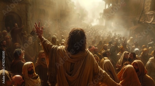 Jesus Christ preaching to the masses. photo