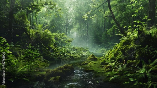 View Rainforest Background for International Day of Forests. The mystical nature of the rainforest. Beautiful nature landscape.