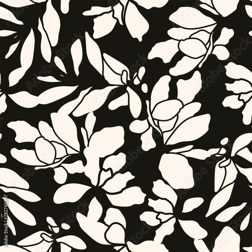 Black and white floral pattern. Trendy collage pattern. Fashionable template for design. 