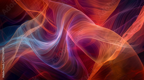 This image features a beautiful interplay of dynamic abstract wave patterns in mesmerizing red and blue colors, evoking a sense of fluidity and energy
