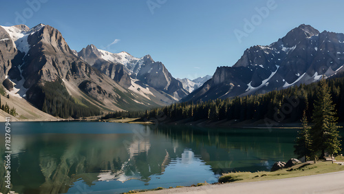Serene Mountain Lake Reflections: Tranquil Beauty Amidst Majestic Peaks