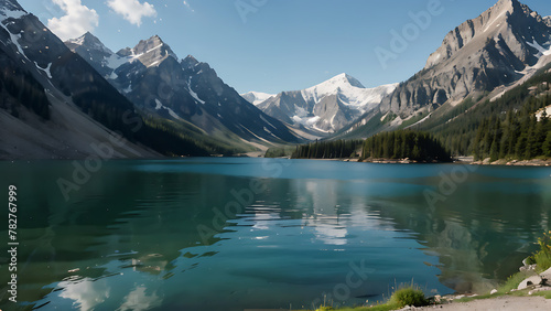 Serene Mountain Lake Reflections  Tranquil Beauty Amidst Majestic Peaks  