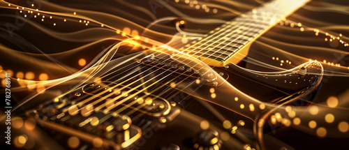 Guitar strings in motion, 3D vector, dynamic sound waves photo