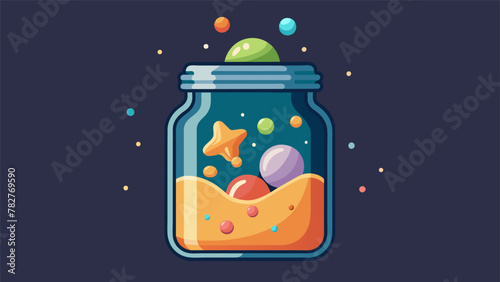 A jar of homemade slime with various mixins and decorations allowing children to mix and mold their own unique slime creations while developing