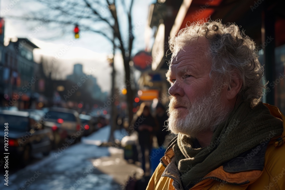 Portrait of an old man with a long white beard on a city street Portrait of an old man with a long white beard on a city street