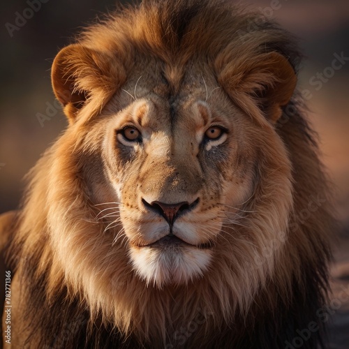 majestic lion captured in the evening light  with a beautifully blurred background. Perfect for wildlife  nature  and safari-themed content.