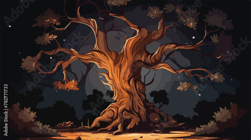 Creative design of mystery old tree 2d flat cartoon