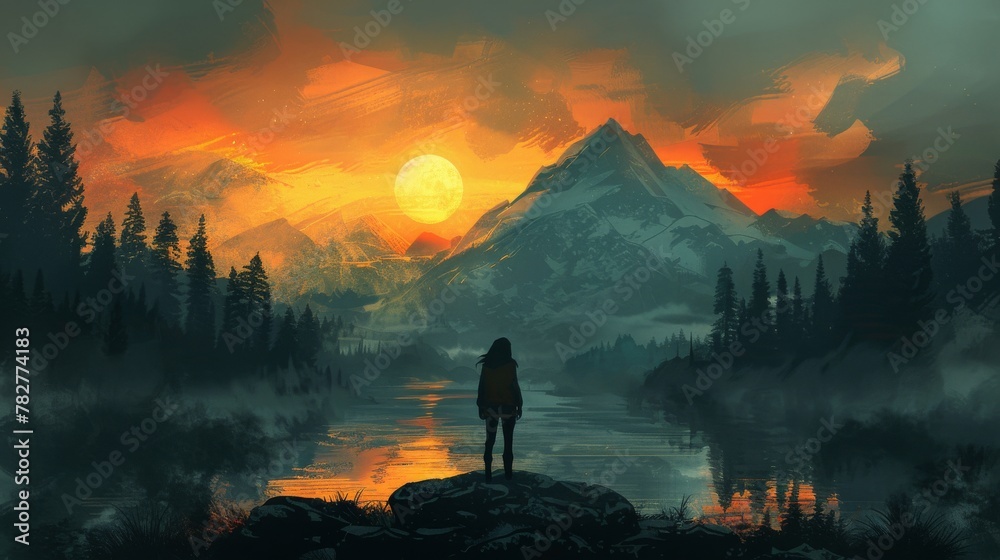 Journey of Self-Discovery: poignant illustration of a person embarking on a solo expedition through rugged mountains and tranquil forests, symbolizing their inner quest for growth and enlightenment Journey of Self-Discovery: poignant illustration of a person embarking on a solo expedition through rugged mountains and tranquil forests, symbolizing their inner quest for growth and enlightenment