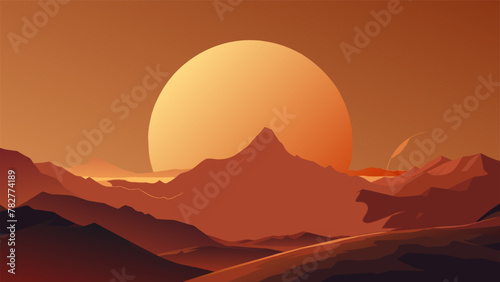 The soft glow of the setting sun on Mars casts a warm ethereal light on the rugged terrain giving the landscape an otherworldly and poetic feel.
