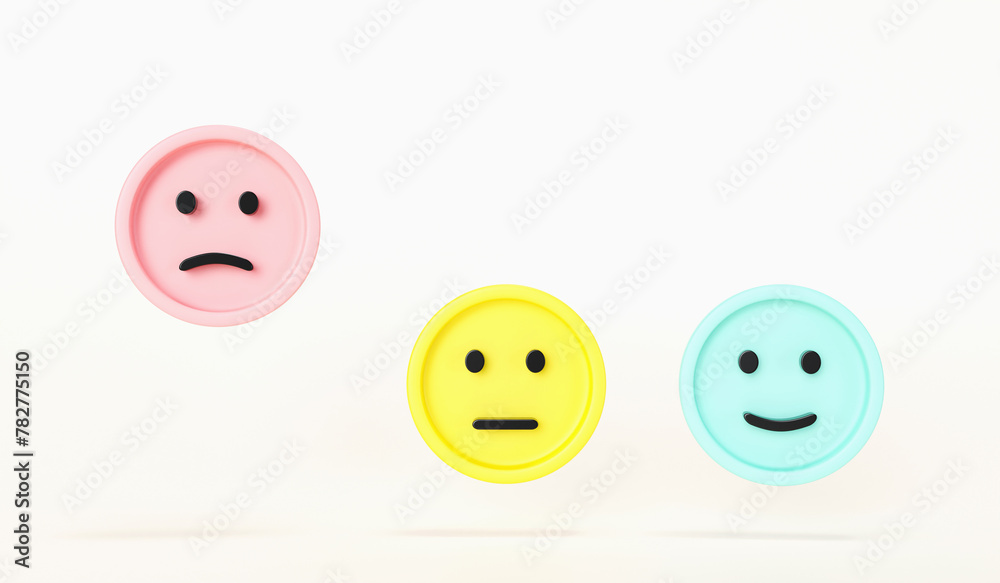 Set of emoji emoticons with sad and happy mood, evaluation, Increase rating, Customer experience, Satisfaction and best excellent services rating concept, Customer service evaluation. 3d render. Set of emoji emoticons with sad and happy mood, evaluation, Increase rating, Customer experience, Satisfaction and best excellent services rating concept, Customer service evaluation. 3d render.