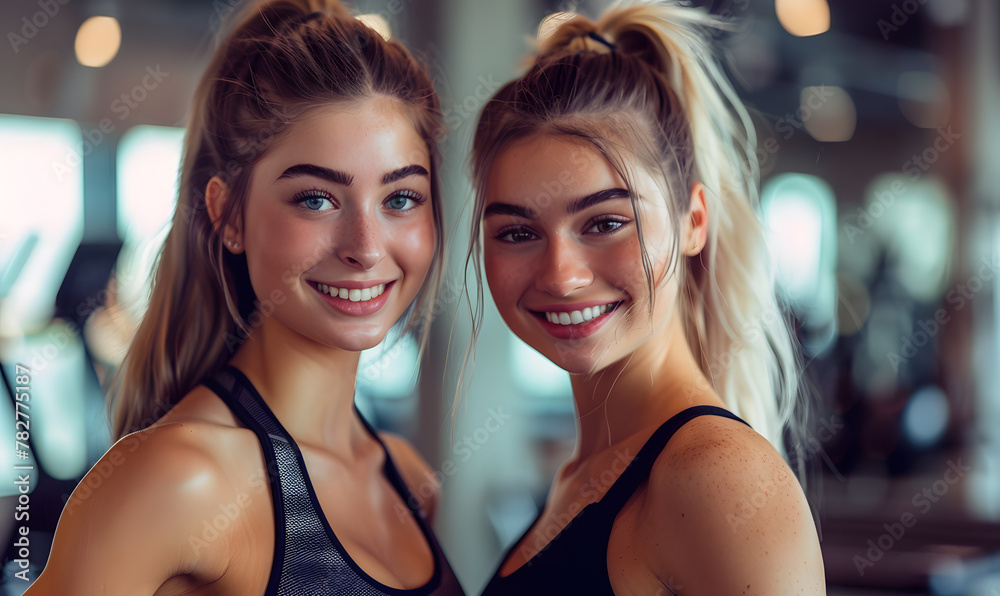 Young Woman Smiling and Exercising Together in the Gym. Active Healthy Lifestyle with Fitness and Workout. Young Woman Smiling and Exercising Together in the Gym. Active Healthy Lifestyle with Fitness and Workout.