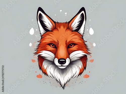 cute single fox head vector design , fox logo with white backround water color


