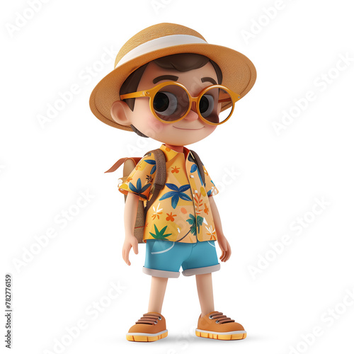 3d cute young chinese man character in summer clothes